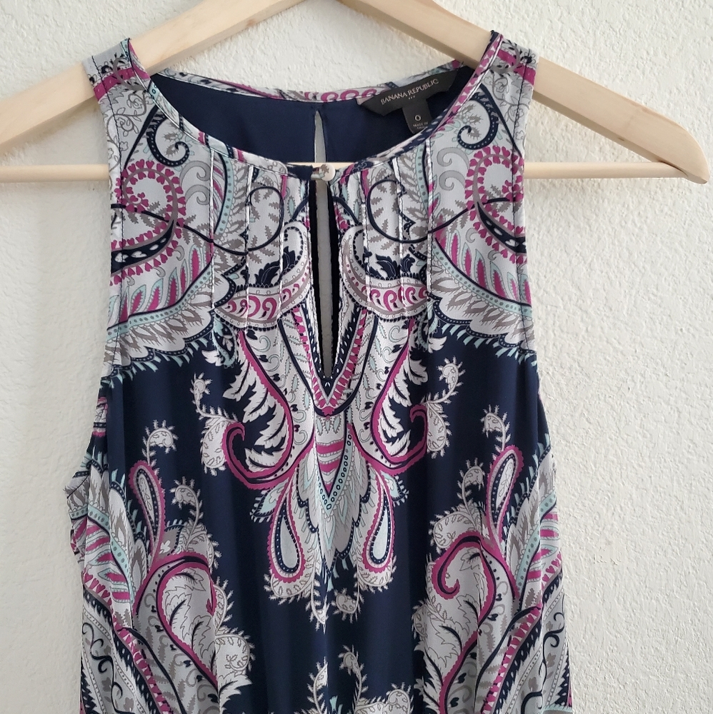 Banana Republic Navy Paisley Maxi Dress with Pink and Gray Accents size 0